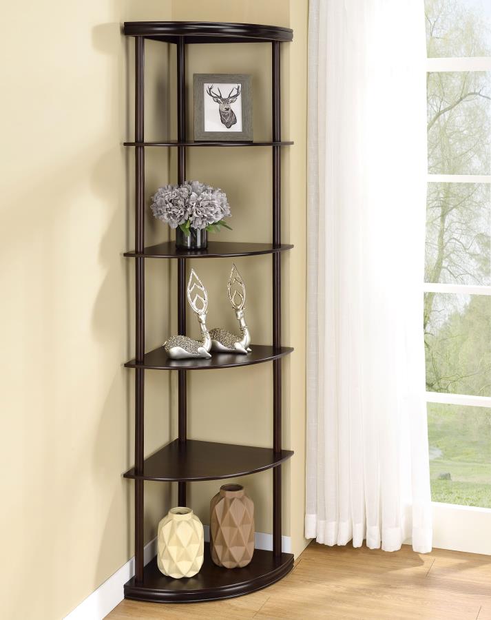 (image for) Bonwick 72-inch 5-shelf Corner Bookshelf Cappuccino