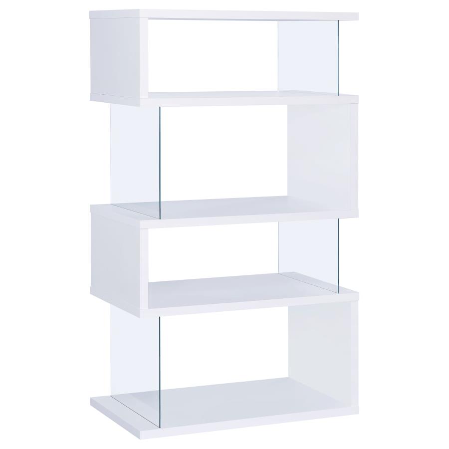 (image for) Emelle 63-inch 4-shelf Glass Panel Bookshelf White