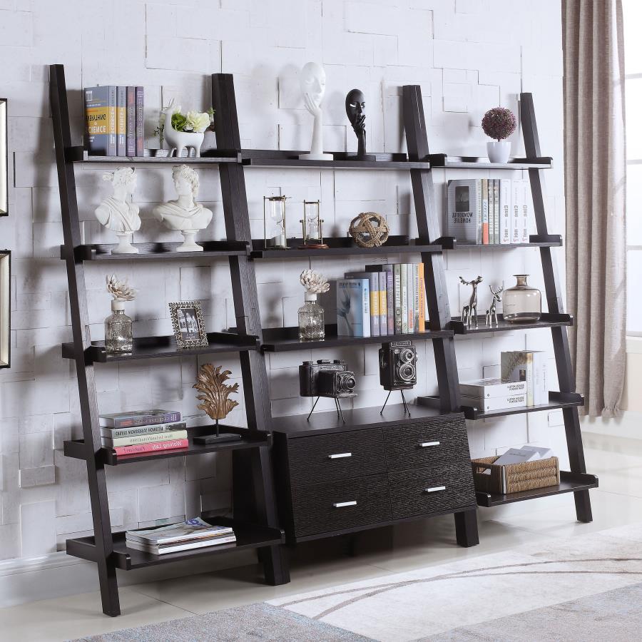 (image for) Colella 3-piece Storage Ladder Bookshelf Set Cappuccino