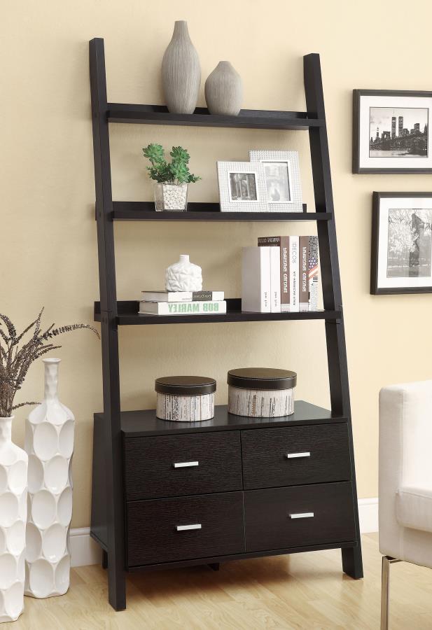 (image for) Colella 72-inch 5-shelf Storage Ladder Bookshelf Cappuccino