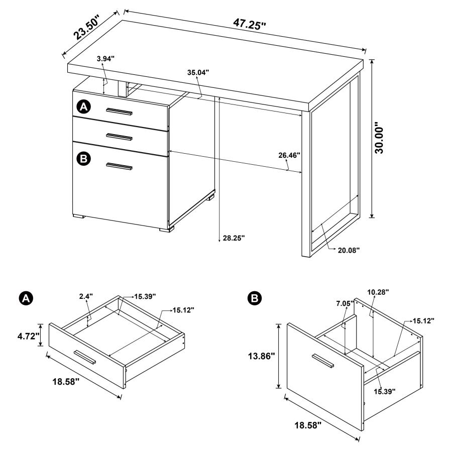 (image for) Brennan 47-inch 3-drawer Office Computer Desk White