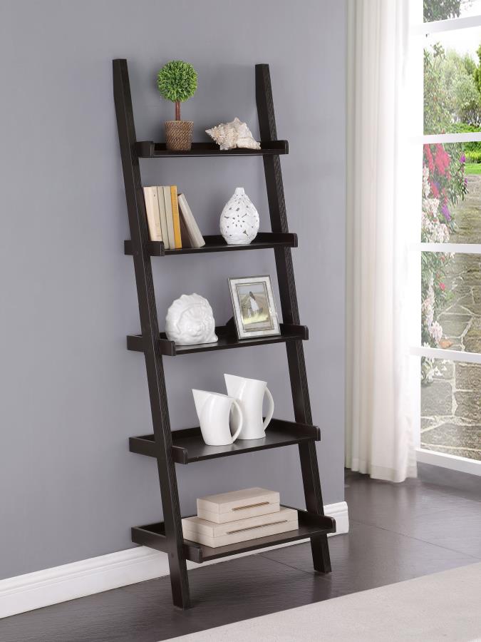 (image for) Colella 72-inch 5-shelf Ladder Bookshelf Cappuccino