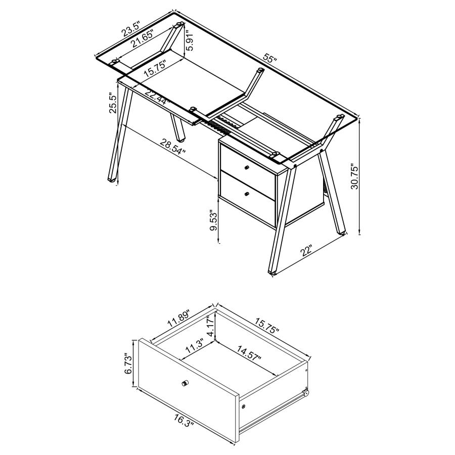 (image for) Weaving 55-inch 2-drawer Computer Desk Keyboard Tray Black