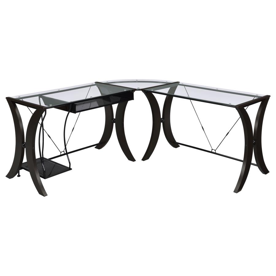 (image for) Monterey 67-inch Glass Top L-Shape Computer Desk Cappuccino