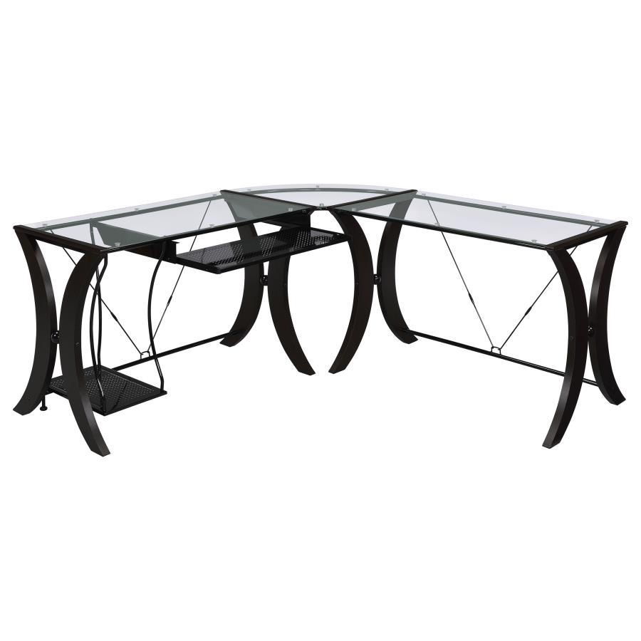 (image for) Monterey 67-inch Glass Top L-Shape Computer Desk Cappuccino