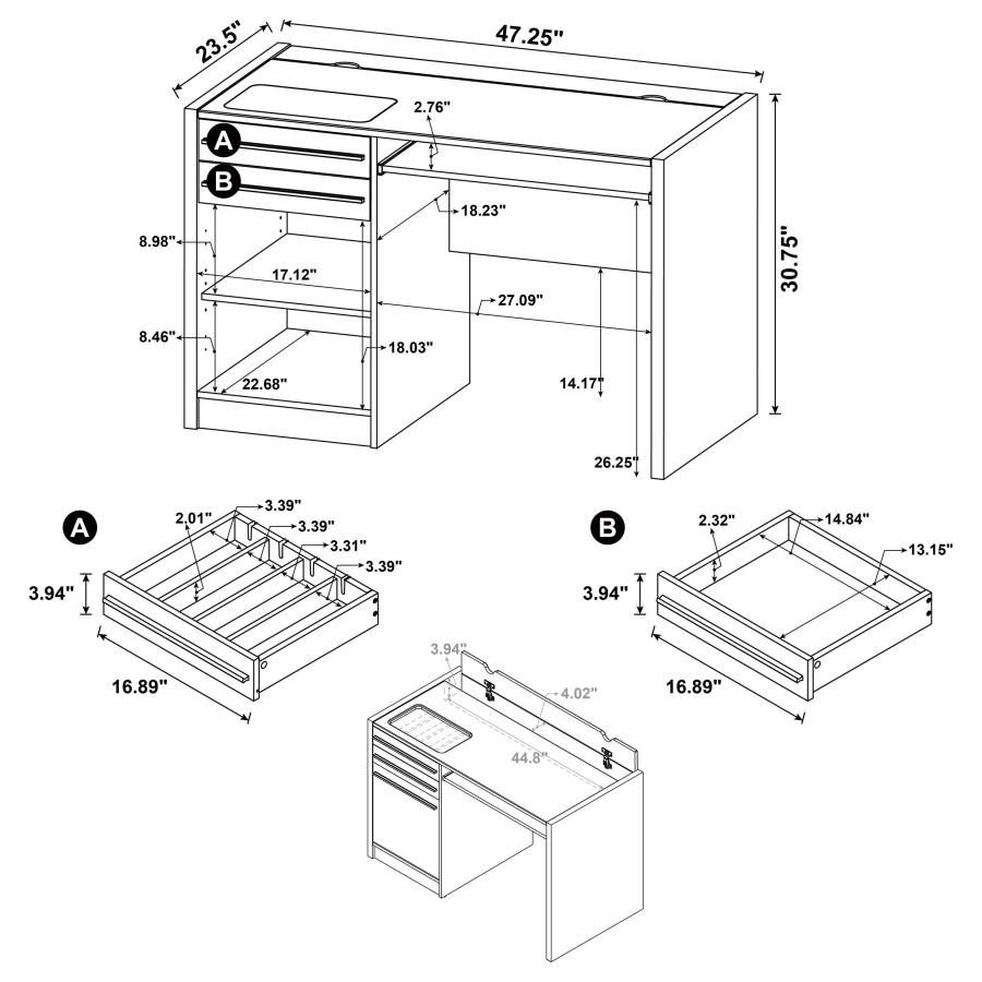 (image for) Halston 47-inch 2-drawer Office Desk with Cabinet Cappuccino