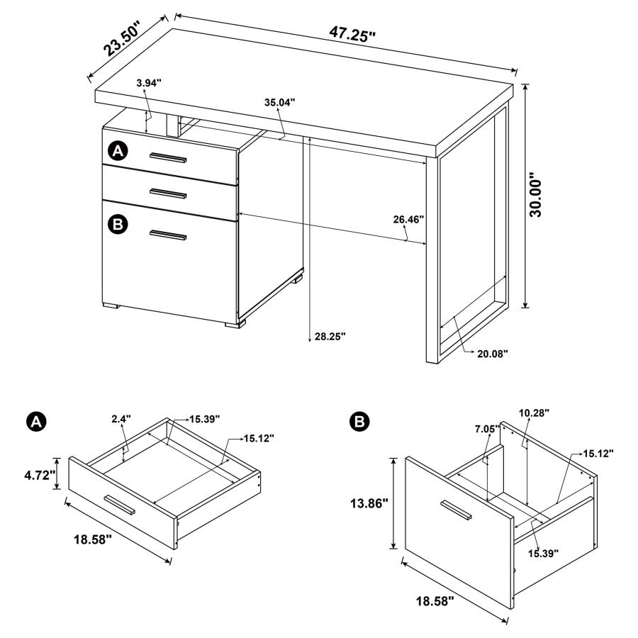 Modal Additional Images for Brennan 47-inch 3-drawer Office Computer Desk Mango