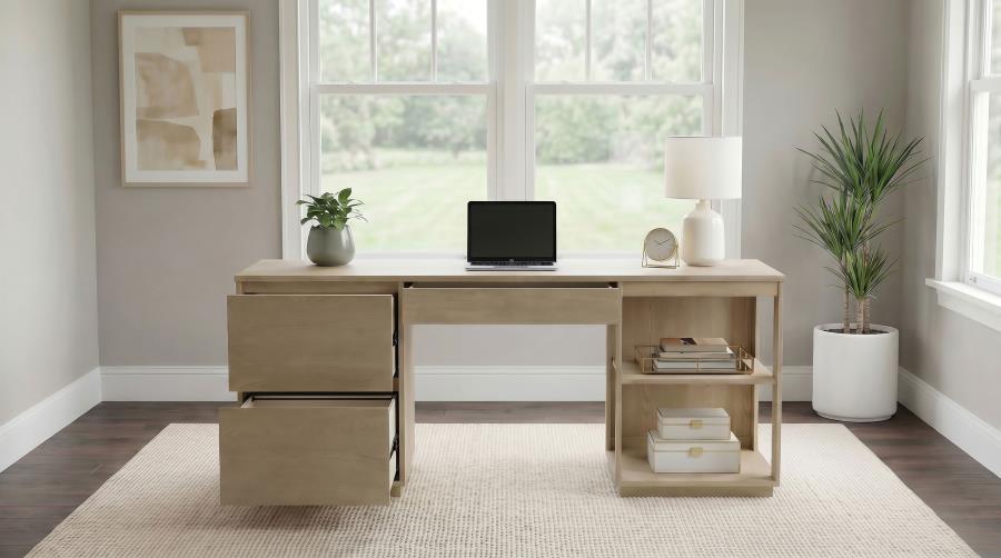 Modal Additional Images for Harkes 75-inch 3-drawer Computer Desk with Adjustable Shelf Light Elm