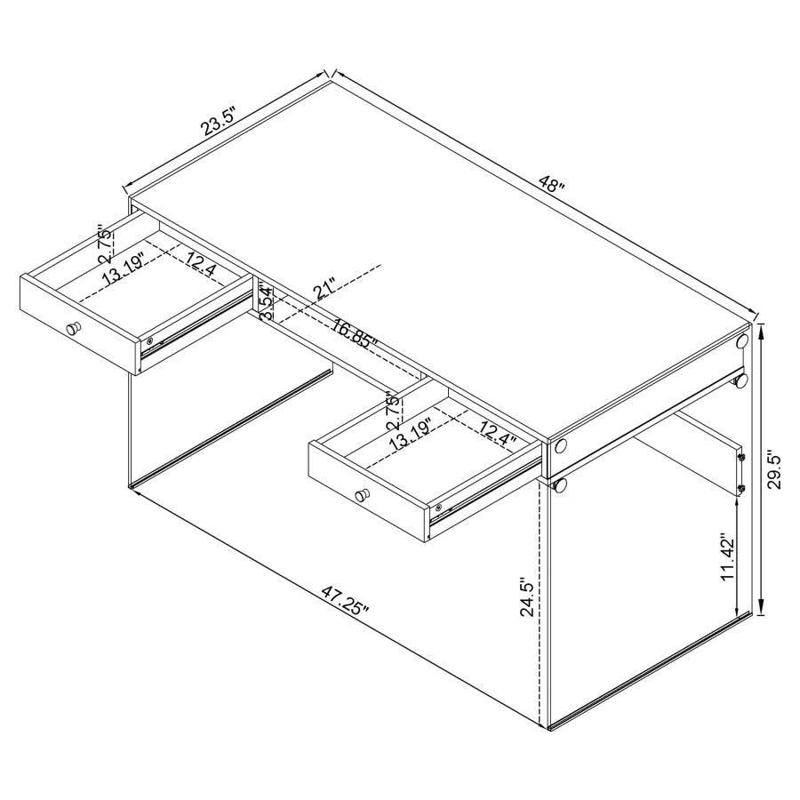 Modal Additional Images for Dobrev 2-drawer Writing Desk Glossy Black and Clear