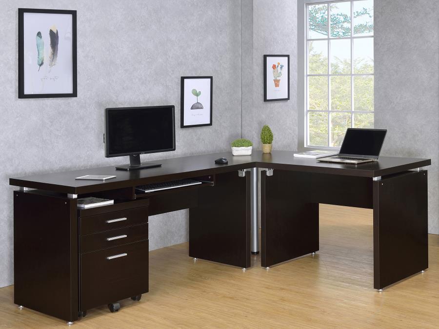 (image for) Skylar L-Shape Desk with Mobile File Cabinet Cappuccino