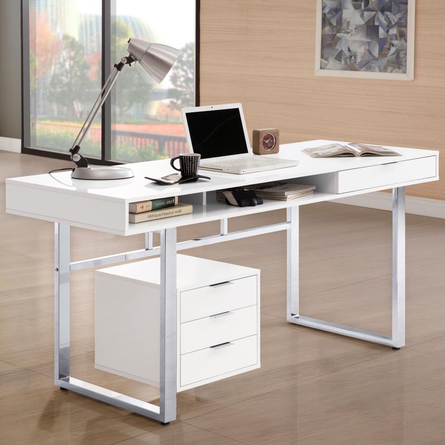 (image for) Whitman 65-inch 4-drawer Computer Desk White High Gloss