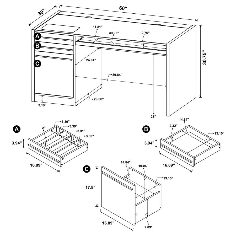 (image for) Halston 60-inch 3-drawer Office Computer Desk Cappuccino