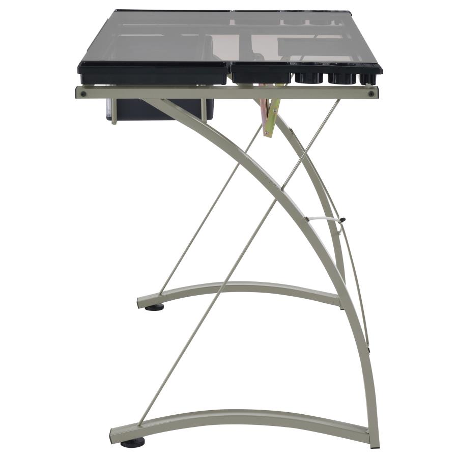 (image for) Melo 41-inch Glass Top Drafting Table with Storage Silver