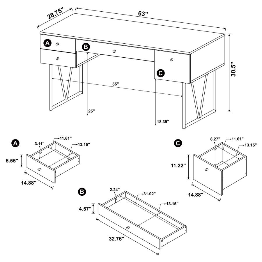 (image for) Analiese 63-inch 4-drawer Writing Desk Rustic Nutmeg