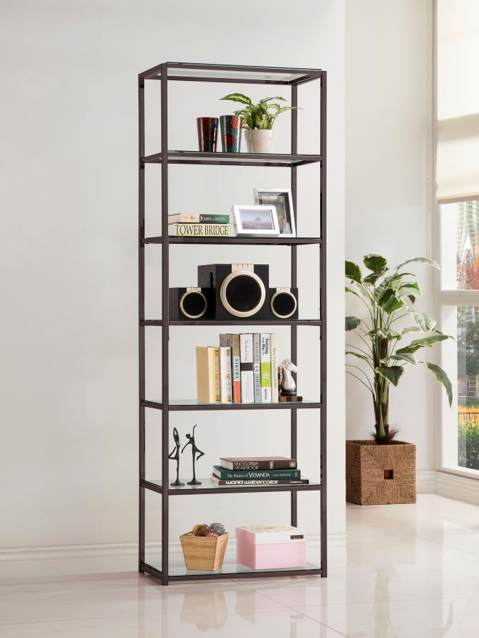 (image for) Kate 78-inch 5-shelf Glass Bookshelf Black Nickel