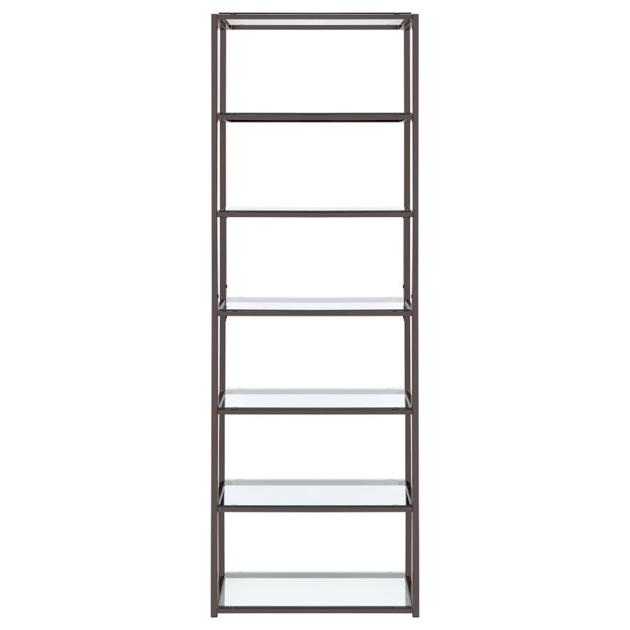 (image for) Kate 78-inch 5-shelf Glass Bookshelf Black Nickel