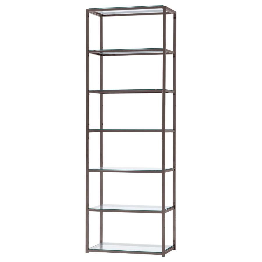 (image for) Kate 78-inch 5-shelf Glass Bookshelf Black Nickel