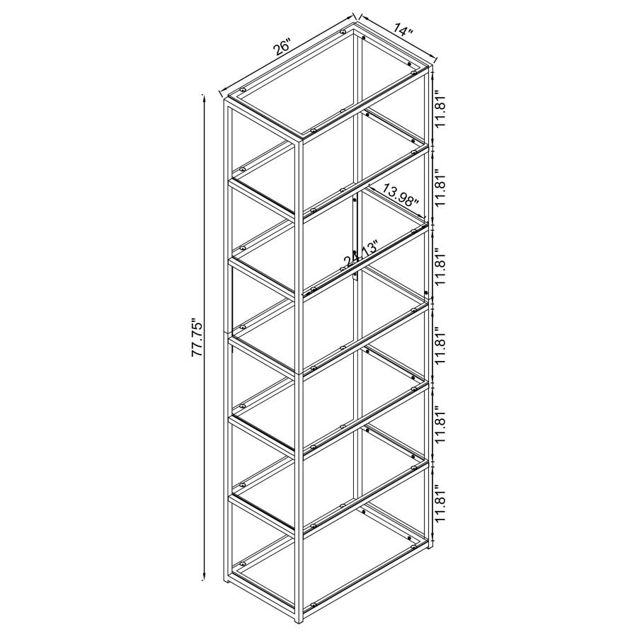 (image for) Kate 78-inch 5-shelf Glass Bookshelf Black Nickel