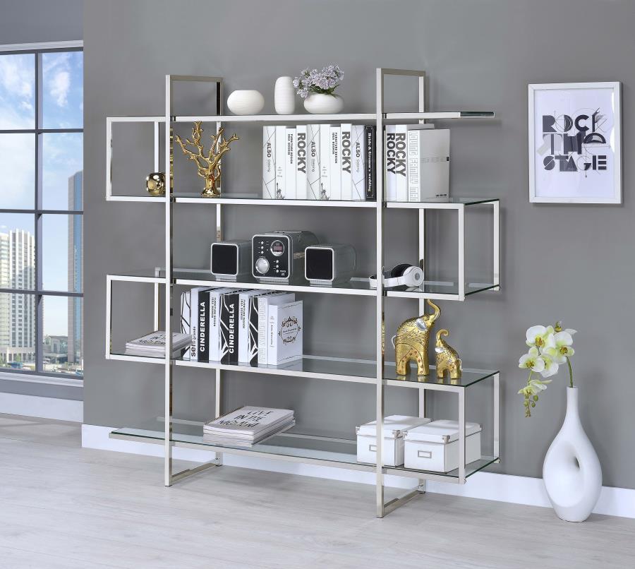 (image for) Elmer 63-inch 5-shelf Bookshelf Clear and Chrome