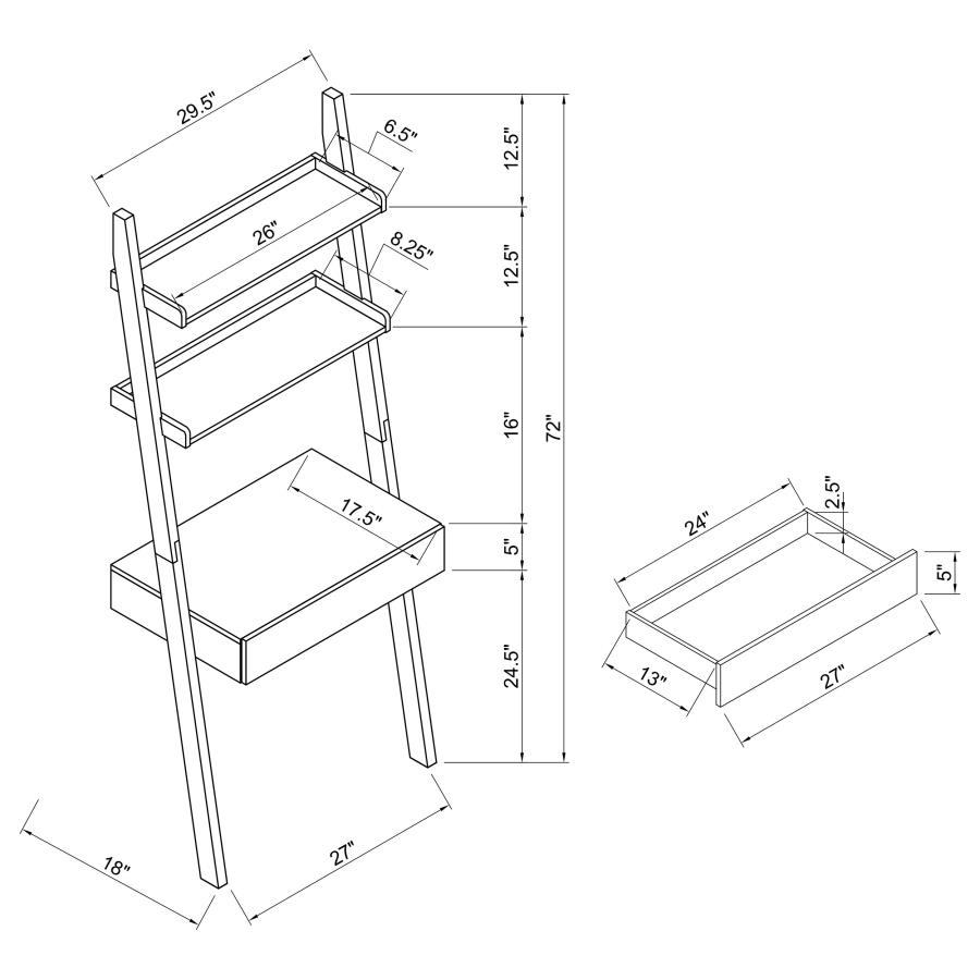 (image for) Colella 30-inch 1-drawer Ladder Desk with Shelf Cappuccino