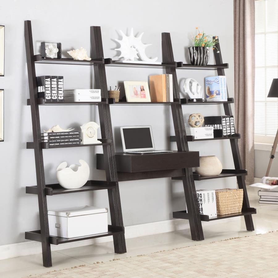 (image for) Colella 30-inch 1-drawer Ladder Desk with Shelf Cappuccino