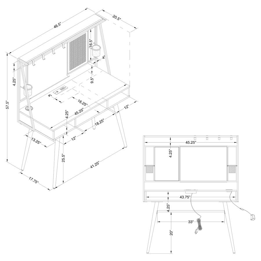 (image for) Jessie 47-inch Writing Desk with Whiteboard and USB Black