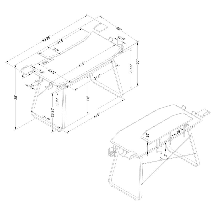 (image for) Alfie 59-inch Computer Gaming Desk with USB Ports Black