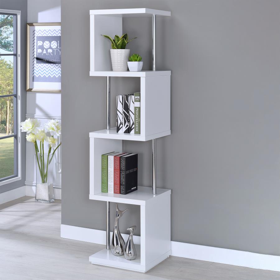 (image for) Baxter 67-inch 4-shelf Bookshelf White and Chrome