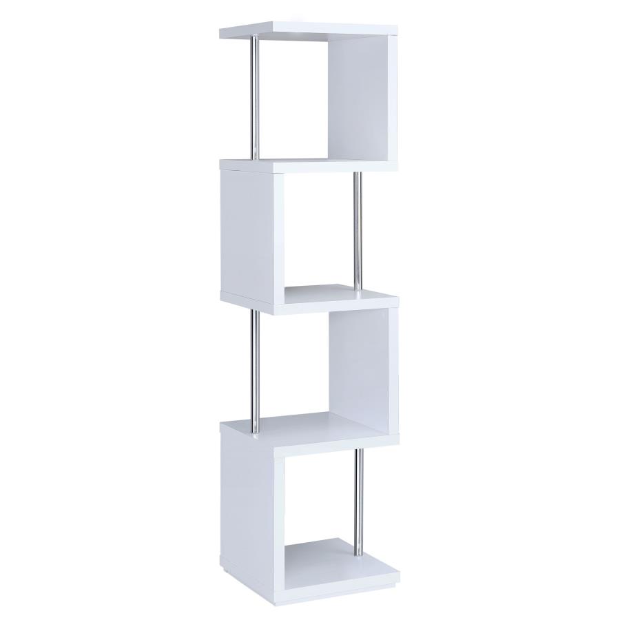 (image for) Baxter 67-inch 4-shelf Bookshelf White and Chrome