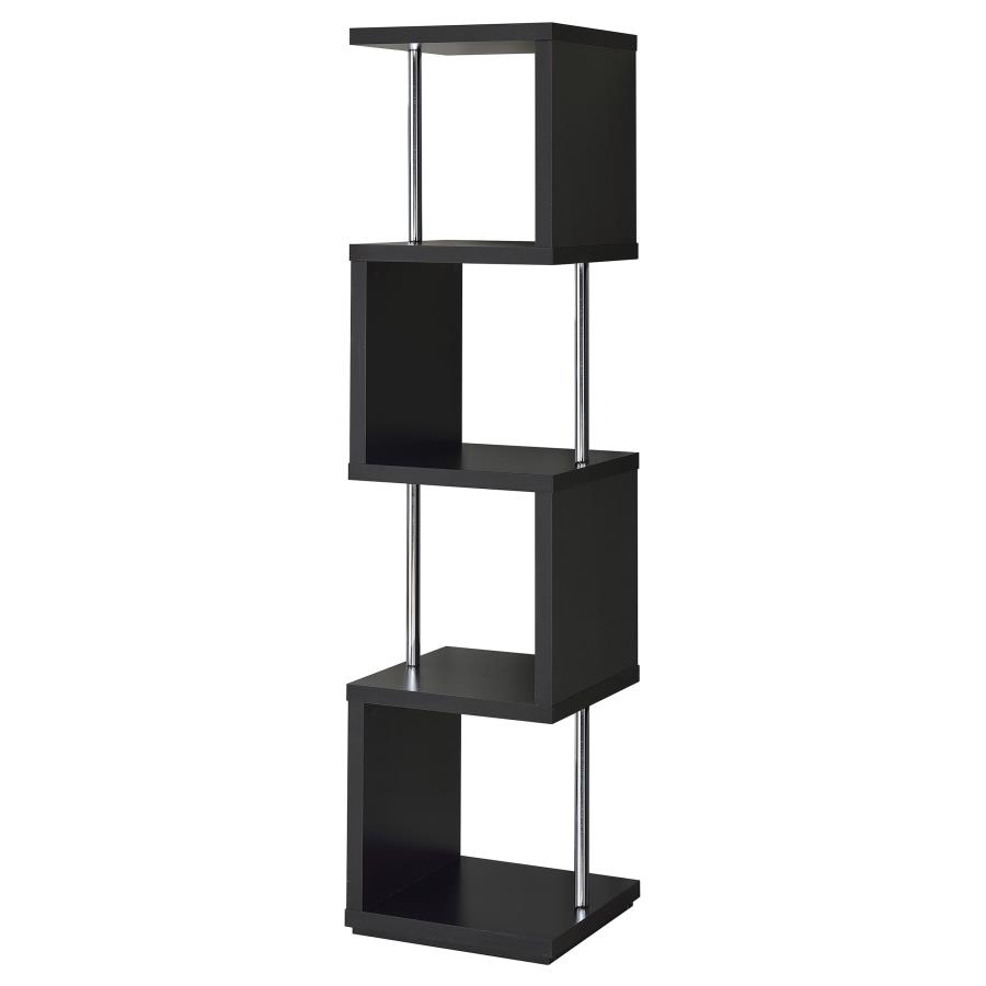 (image for) Baxter 67-inch 4-shelf Bookshelf Black and Chrome