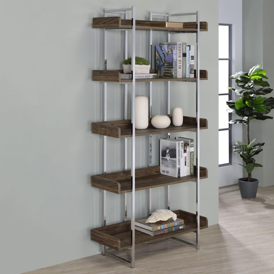 (image for) Angelica 70-inch 5-shelf Bookshelf Walnut and Chrome