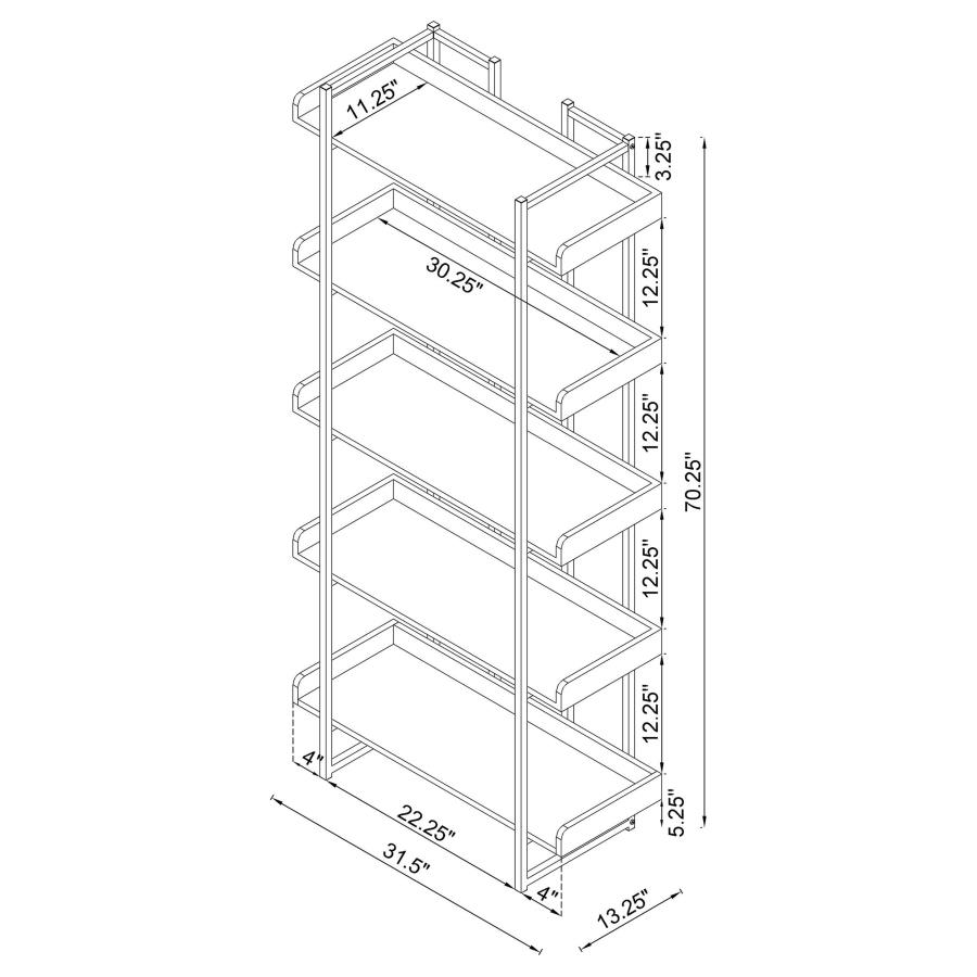 (image for) Angelica 70-inch 5-shelf Bookshelf Walnut and Chrome