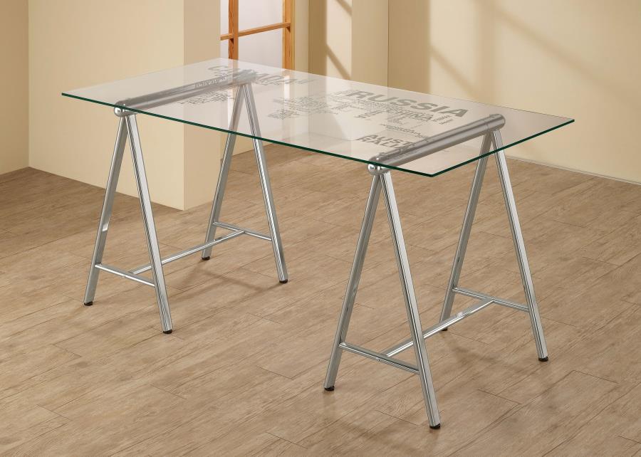 (image for) Patton 59-inch Glass Top Word Cloud Writing Desk Nickel