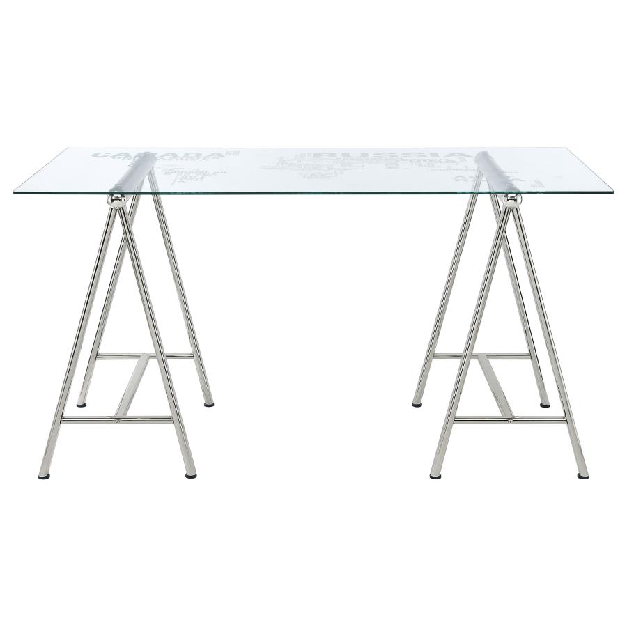 (image for) Patton 59-inch Glass Top Word Cloud Writing Desk Nickel