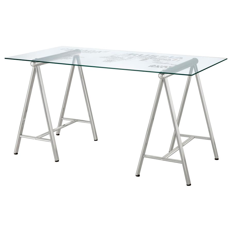 (image for) Patton 59-inch Glass Top Word Cloud Writing Desk Nickel