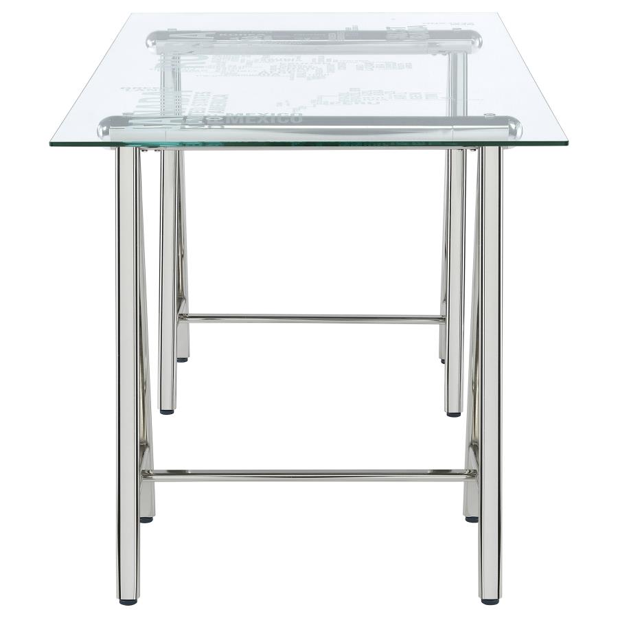 (image for) Patton 59-inch Glass Top Word Cloud Writing Desk Nickel