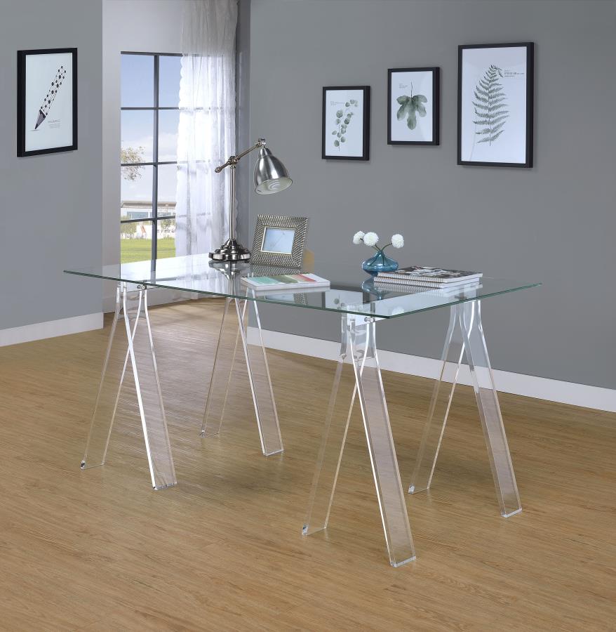 (image for) Amaturo 59-inch Glass Top Acrylic Writing Desk Clear