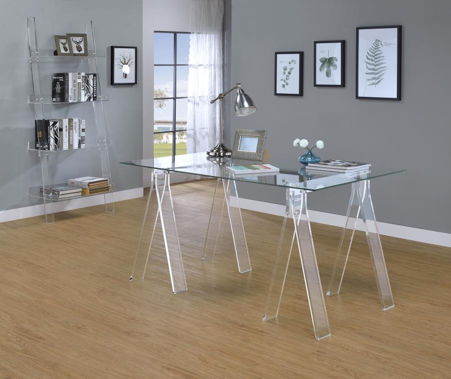 (image for) Amaturo 59-inch Glass Top Acrylic Writing Desk Clear