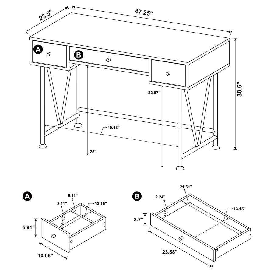 (image for) Analiese 47-inch 3-drawer Writing Desk Rustic Nutmeg