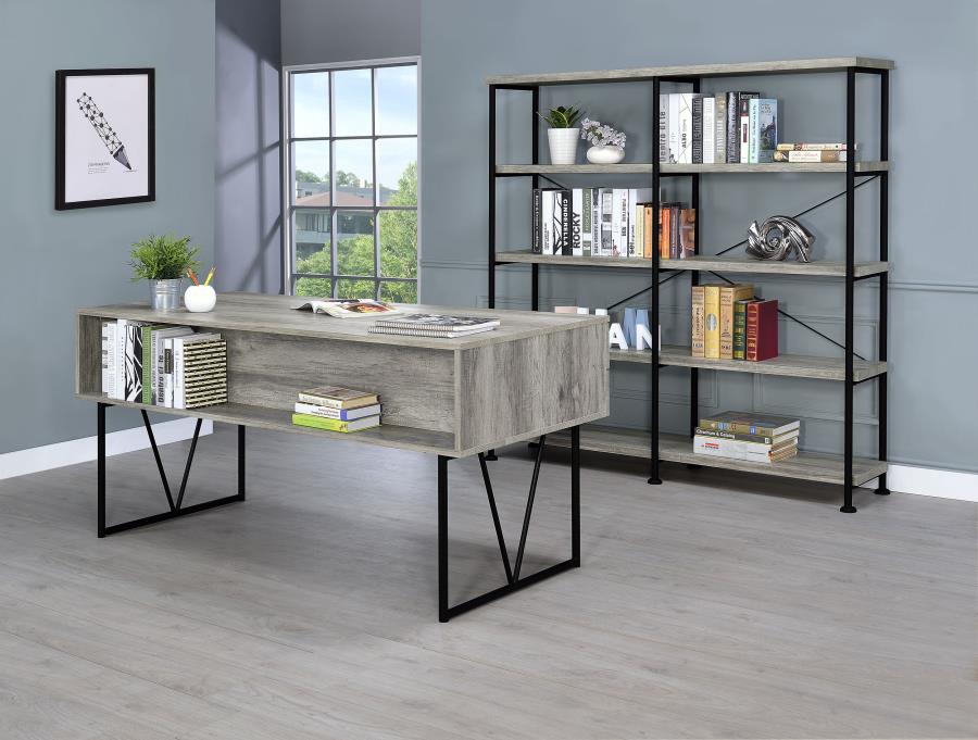 (image for) Analiese 63-inch 4-shelf Double Bookshelf Grey Driftwood