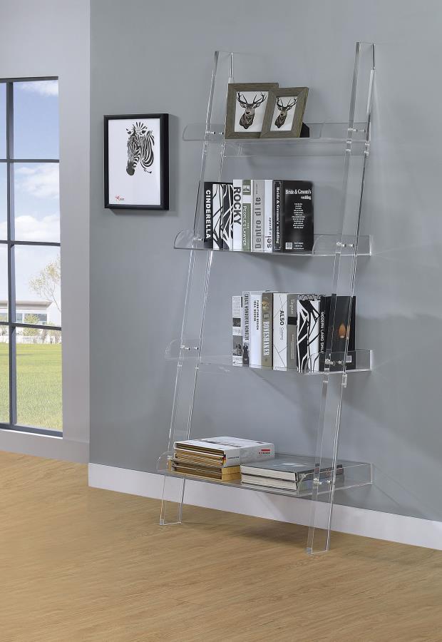 (image for) Amaturo 72-inch 4-shelf Acrylic Ladder Bookshelf Clear