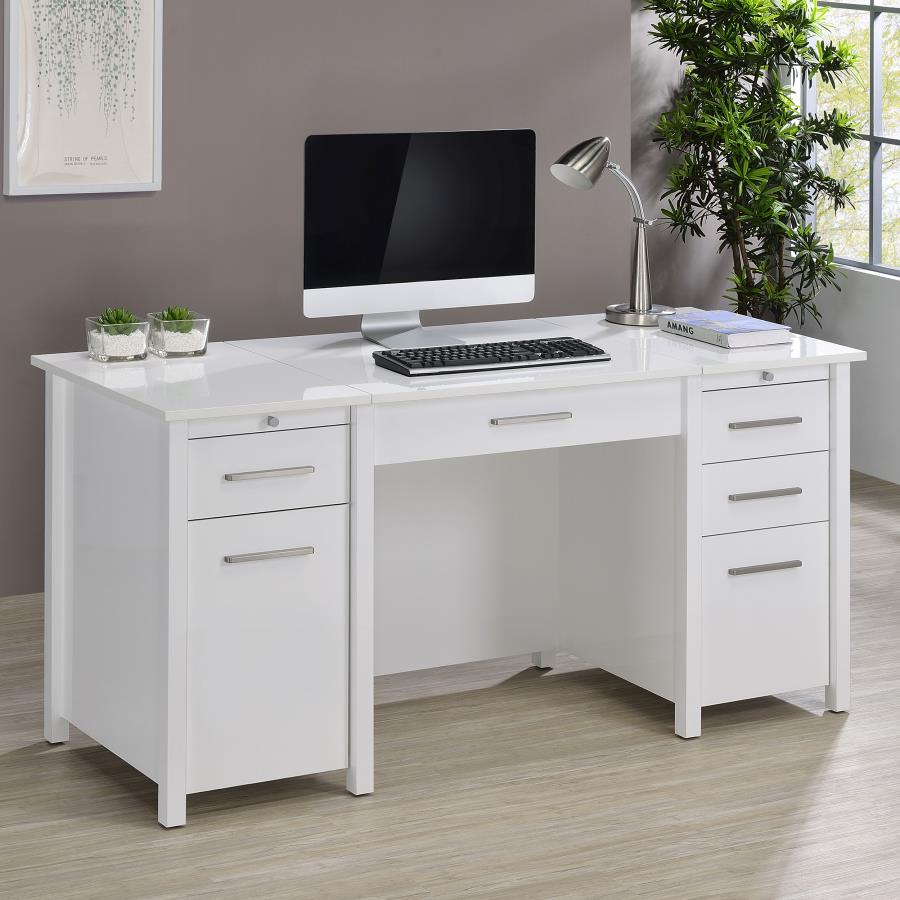 (image for) Dylan 60-inch 4-drawer Lift Top Office Desk White High Gloss