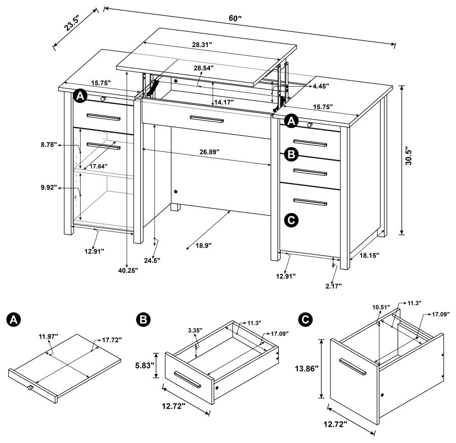 (image for) Dylan 60-inch 4-drawer Lift Top Office Desk White High Gloss