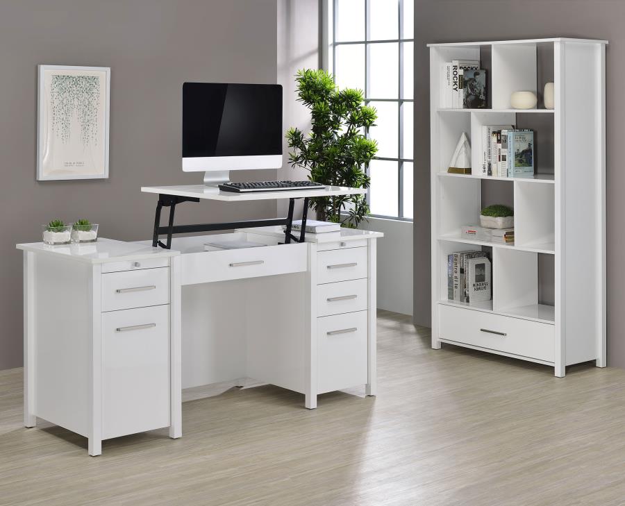 (image for) Dylan 60-inch 4-drawer Lift Top Office Desk White High Gloss