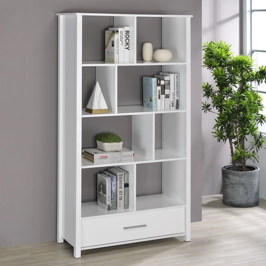 (image for) Dylan 68-inch 4-shelf Storage Bookshelf White High Gloss