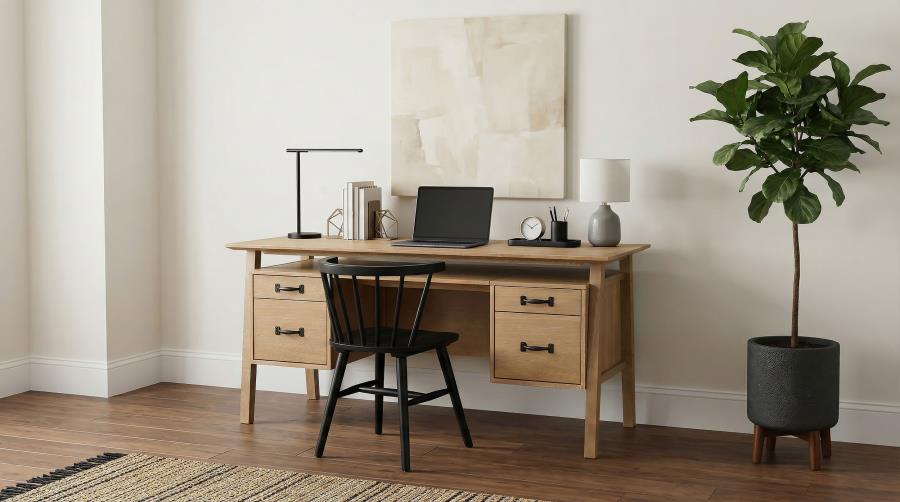 Modal Additional Images for Goodson 64-inch 4-Drawer Double Pedestal Computer Desk Distressed Light Brown
