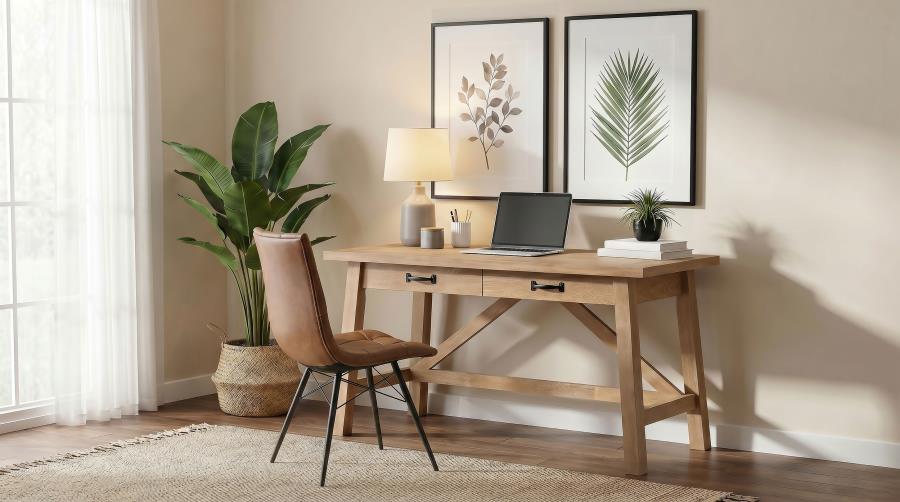 Modal Additional Images for Fabian 54-inch 2-drawer Computer Writing Desk Distressed Light Brown