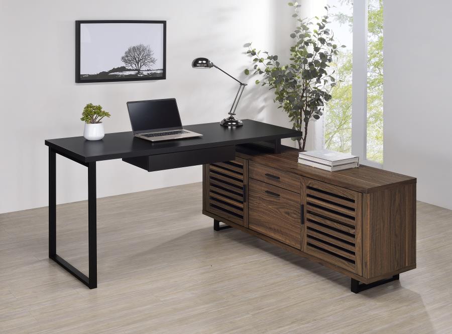 (image for) Maddox 60-inch L-Shape Office Computer Desk Black and Walnut