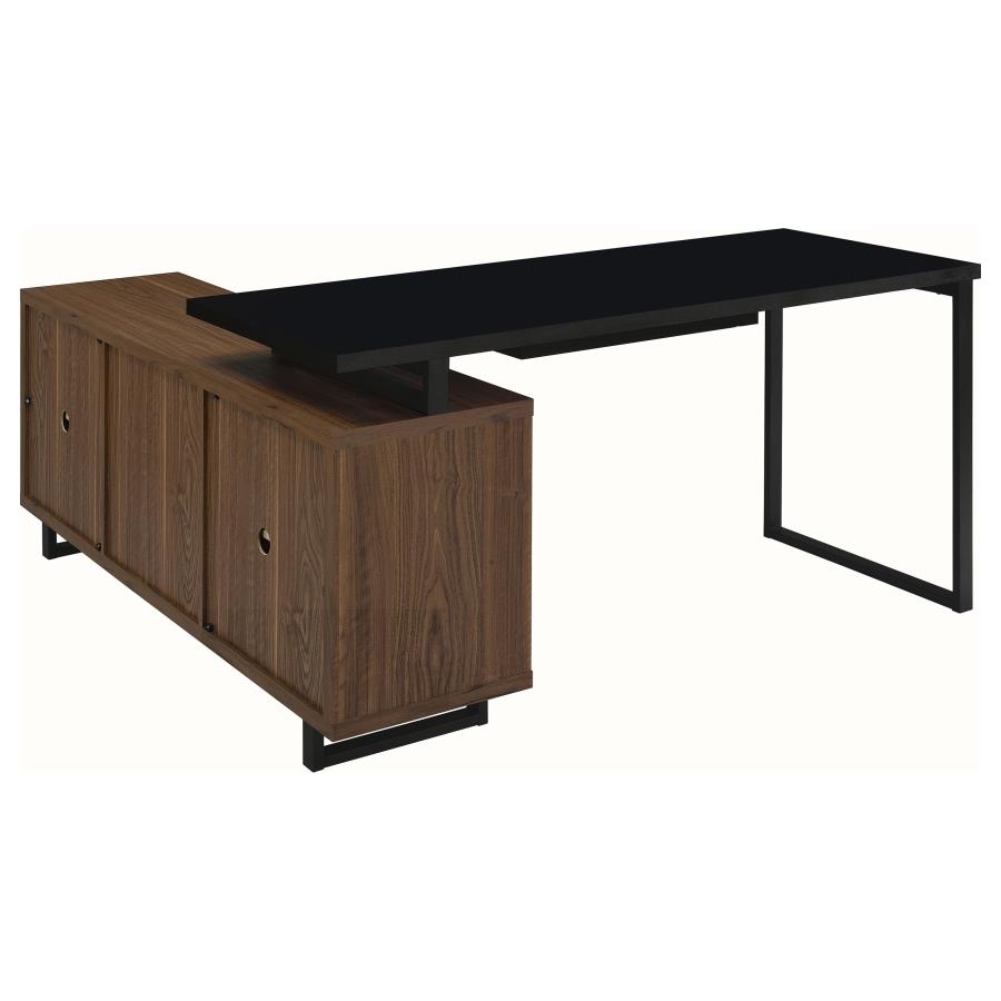 (image for) Maddox 60-inch L-Shape Office Computer Desk Black and Walnut