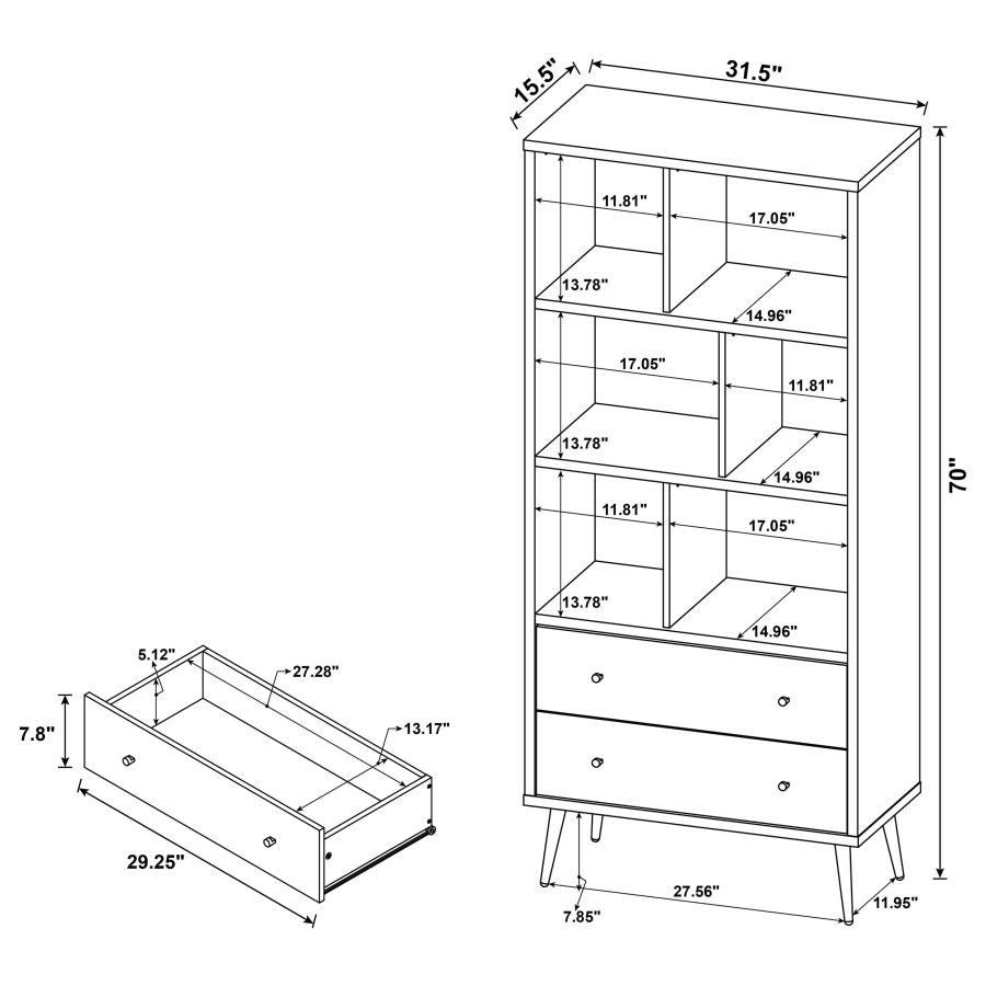 (image for) Maeve 70-inch 3-shelf Bookcase with Drawers Distressed Pine